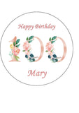 100th Birthday Flowers Edible Icing Cake Topper or Ribbon