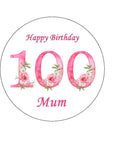 100th Birthday Flowers Edible Icing Cake Topper or Ribbon