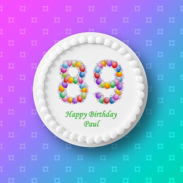 89th Birthday Balloons Edible Icing Cake Topper or Ribbon