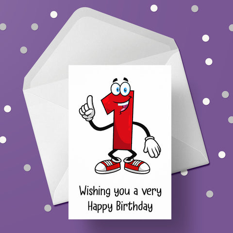 01 1st Birthday Card with Funny numbers