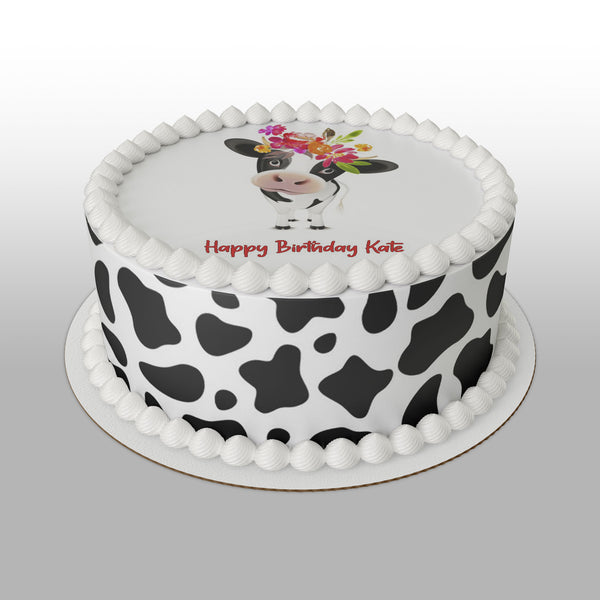 Cow Edible Icing Cake Topper or Ribbon