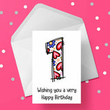 01 1st Birthday Card for Girls with Hearts & Flowers