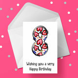 08 8th Birthday Card for Girls with Hearts & Flowers