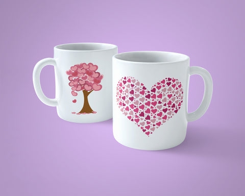 Cherry Blossom Tree with Love Heart Leaves Mug