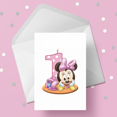 01 1st Birthday Minnie Mouse Birthday Card for Girls