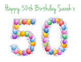 50th Birthday Balloons Edible Icing Cake Topper or Ribbon