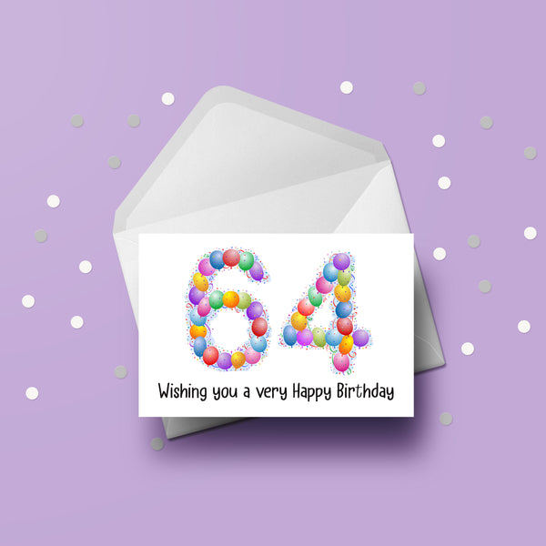 64th Birthday Balloons Card