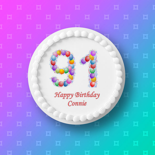 91st Birthday Balloons Edible Icing Cake Topper or Ribbon