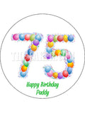 75th Birthday Balloons Edible Icing Cake Topper or Ribbon