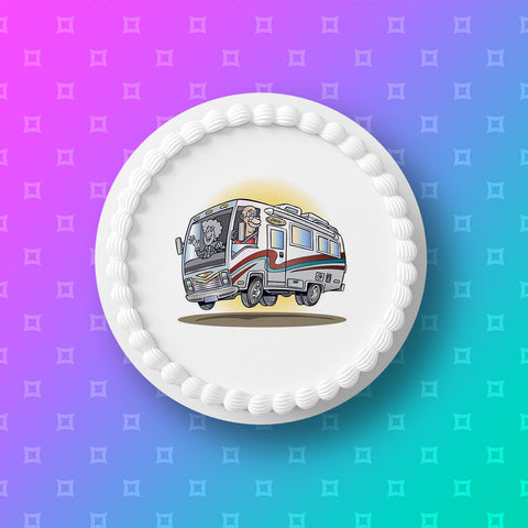 Caravan Motorhome 04 Edible Icing Cake Topper or Ribbon