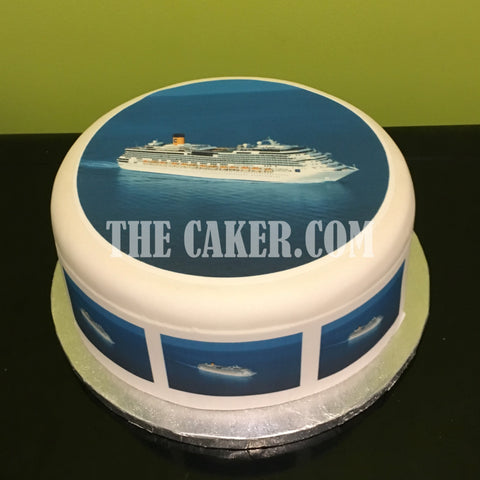 Cruise Ship 01 Edible Icing Cake Topper or Ribbon or Ribbon