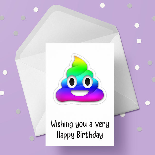 Emoji 08 Birthday Card - Rainbow Poo / Poop